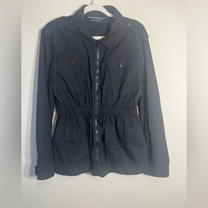 Norma Kamali Black 100% Cotton Zip Front Cargo Utility Field Jacket Size M